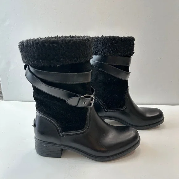 Coach Zena Black Leather Suede Shearling Buckle‎ Ankle Boots Women Size 7B - Picture 3 of 10